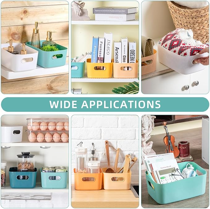 Wenqik 12 Pcs Plastic Storage Bins Storage Basket with Handles Toy Organizers and Storage Containers for Home Cupboard Kitchen Office Bathroom Pantry Organization Box(Bright, 9.6 x 6.3 x 3.9 Inch)