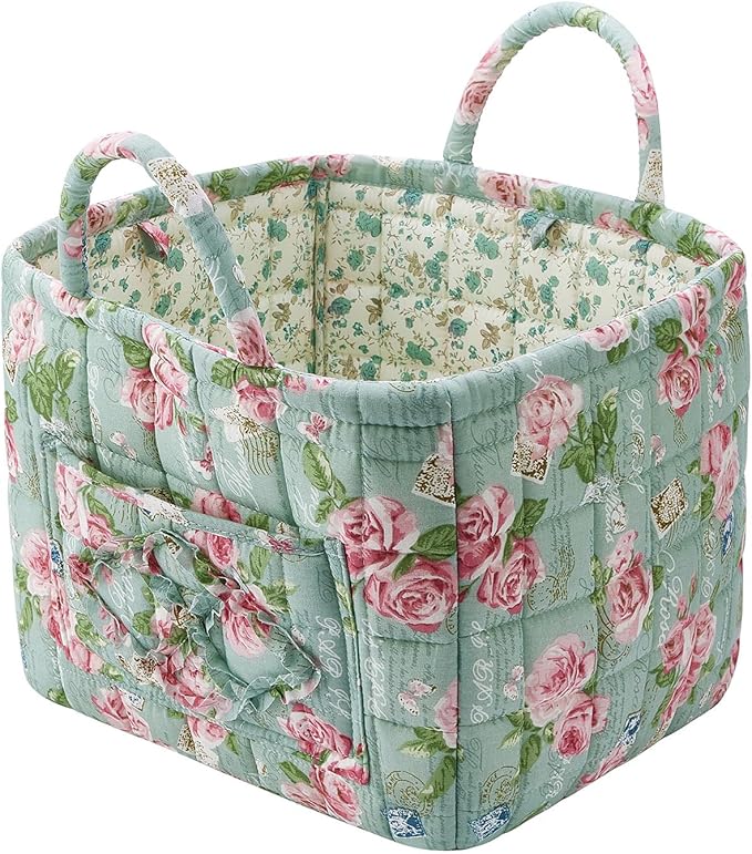 Boho Fabric Storage Basket, Large Capacity Laundry Basket, 12.2'' x 10.23'' x 10.23'' Collapsible Laundry Hamper with Easy Carry Handles (Multi, L)