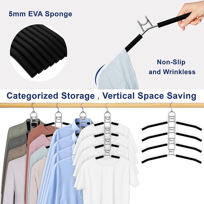 Clothes Hangers Space Saving, Newly Upgraded Detachable Shirt Hangers, 4-Tier Non-Slip Coat Hanger with 360° Swivel Hook for Closet Organizers and Storage Shirt,Sweater,Suit - 2 Pack, Patent Pending