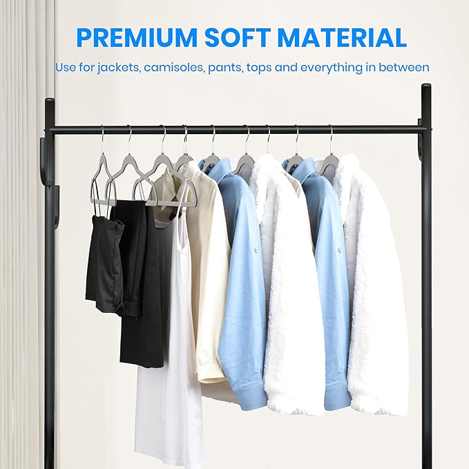 YSSOA Velvet Hangers 70 Pack, Non-Slip Clothes Hangers with Shoulder Notches, 360° Swivel Hooks, Heavy Duty Standard Hanger for Closet Space Saving, Grey