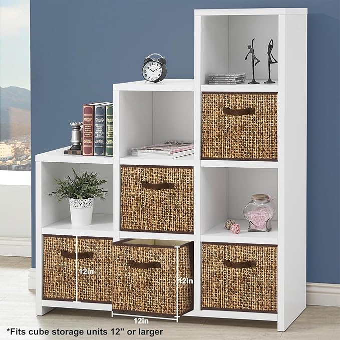 homyfort 12x12 Cube Storage Bins - Fabric Cubby Bins with Dual Handles, Collapsible Storage Organizer for Shelf, Closet, Nursery, Set of 6 （Not Rattan Weaving）