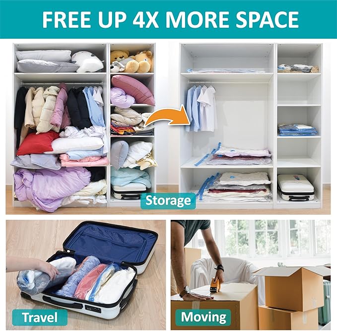 Cozy Essential 35 Pack Vacuum Storage Bags, Space Saver Bags (5 Jumbo/6 Large/6 Medium/6 Small/6 Roll-M/6 Roll-S) Compression for Comforters and Blankets, Pillow, Bedding, Sealer Clothes Storage