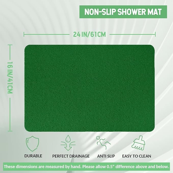 Hargiis Non-Slip Bathtub Mat, 2 Pack Anti Slip Shower Mat, Fast Drying Bathtub Mats, Foot Scrubber Mat, Anti Slip Mat for Tub, Floor, Bathroom, Kitchen, Home, Hotel (Dark Green 24"×16"+24"×16")