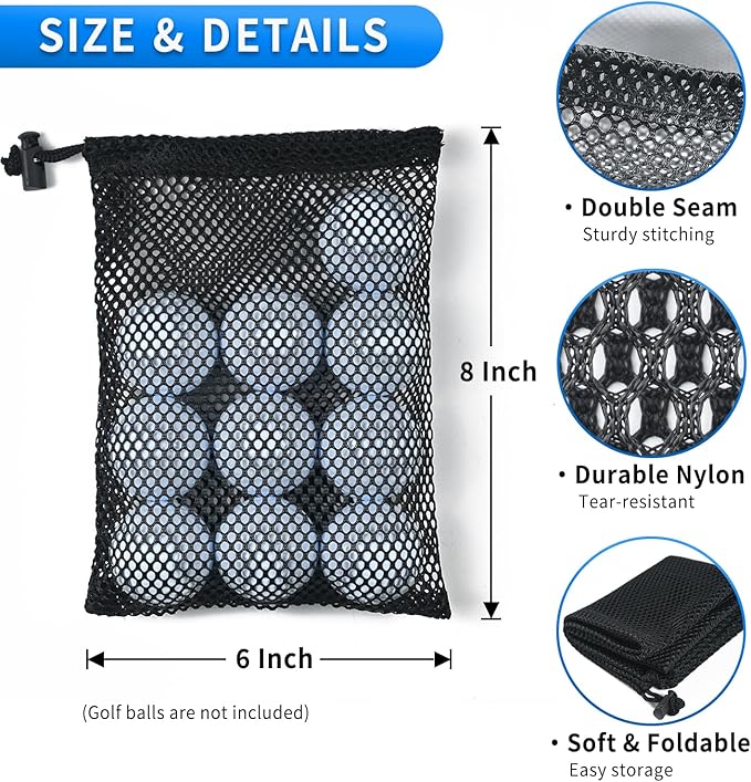 10 Pcs Mesh Drawstring Bag 6" x 8" with Cord Lock Closure, Durable Mesh Bag for Laundry Travel Beach Toys Seashell Collecting (Black)
