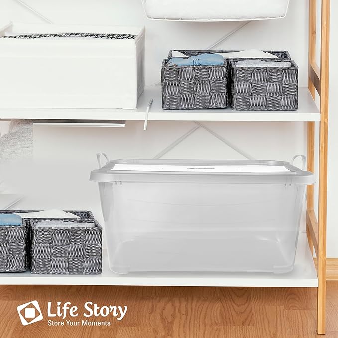 Life Story 24 Pack Light Duty Stackable Storage Bin, 55 Quart Home Organizer, Versatile Lightweight Locking Bins with Carrying Handles, Clear