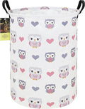 HUNRUNG Laundry Hamper,Large Canvas Fabric Lightweight Storage Basket Toy Organizer Dirty Clothes Collapsible Waterproof for College Dorms（Round-Love Owl）