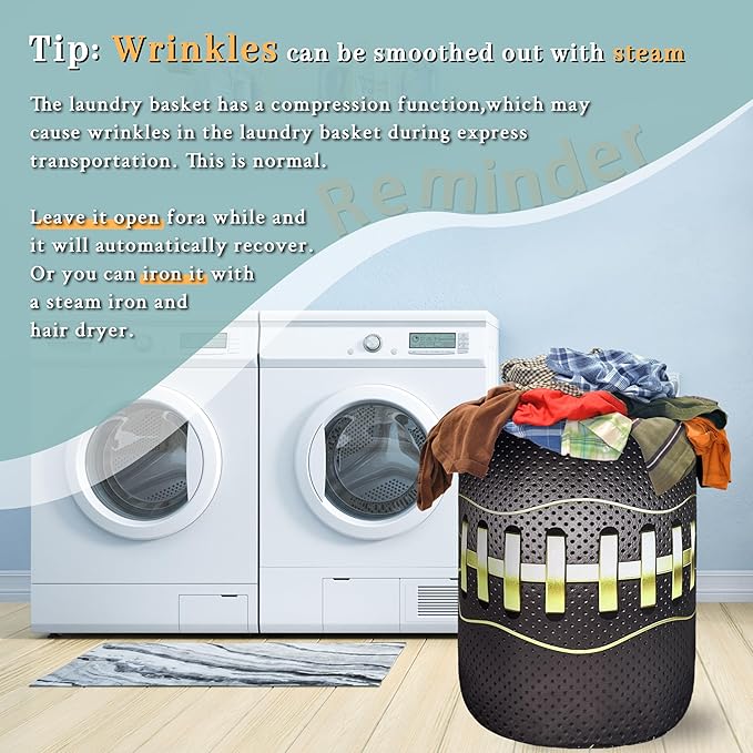 Grey Golden Baseball Texture Laundry Basket Sport Funny Laundry Hamper Foldable Oxford Cloth Colorful Tote Bag Clothes Toy Storage Bucket 18.9" x 16.5"For Bathroom/Laundry Storage/Bedroom
