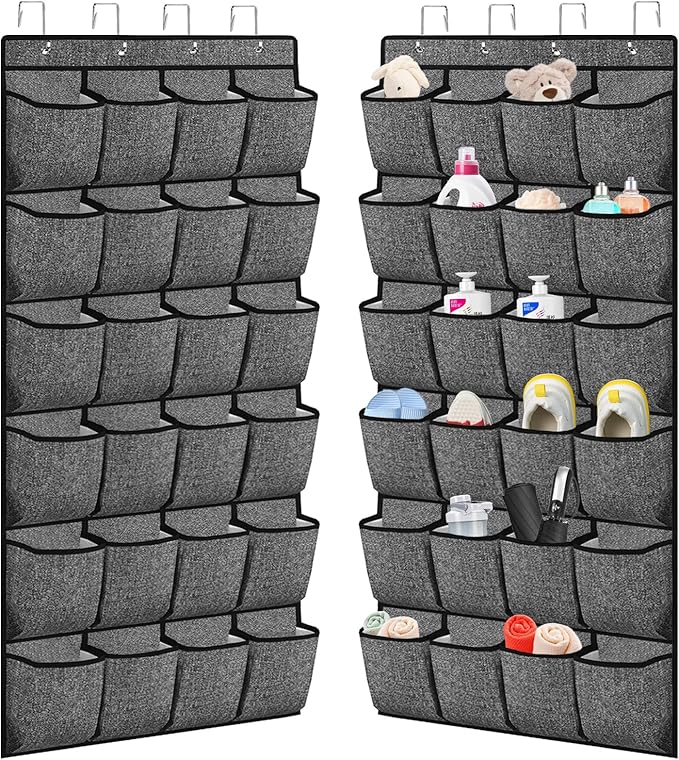 Over the Door Shoe Organizer,Hanging Shoe Rack Organizer for Closet Door,48 Pockets Shoe Storage Holder Zapateras Organizer for Kids Shoes,Flip Flops,Underwear,Socks,Cruise Essentials,Black,Set of 2