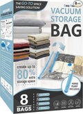 Cozy Essential 8 Pack Vacuum Storage Bags, Space Saver Bags (2J/2L/2M/2S) Compression Storage Bags for Comforters and Blankets, Pillow, Bedding, Vacuum Sealer Bags for Clothes Storage
