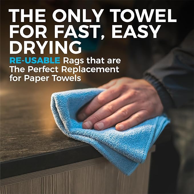 The Rag Company - All-Purpose Microfiber Terry Cleaning Towels - Commercial Grade, Highly Absorbent, Lint-Free, Streak-Free, Kitchens, Bathrooms, Offices, 300gsm, 14in x 14in, Ice Grey (12-Pack)