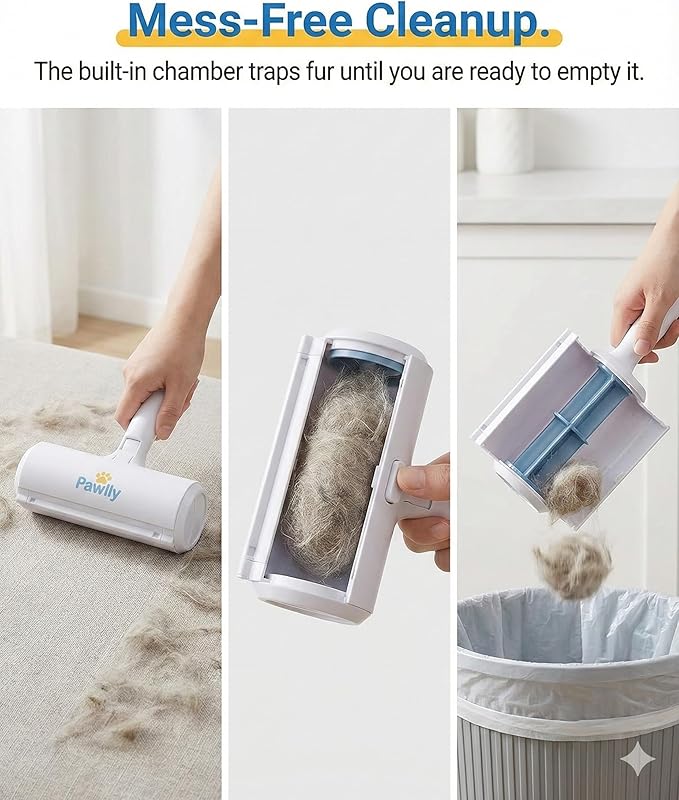 Pawlly Pet Hair Remover Roller – Reusable Lint Roller for Pet Hair, Dog & Cat Hair Remover – Self-Cleaning Fur Removal Tool for Couch, Sofa, Furniture, Carpet, Car Seats & Bedding – No Refills Needed