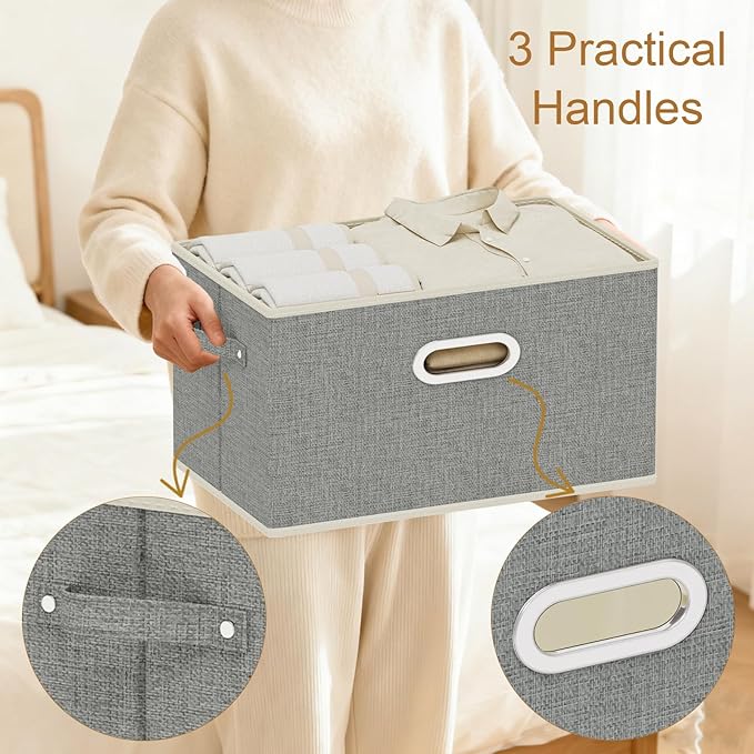 Fabric Open Storage Bins with Metal Handles, Collapsible Organizer Baskets, Foldable Cube Boxes for Shelves, Closet, Living Room, 15x9.8x9.8in, Grey, 4 Pack