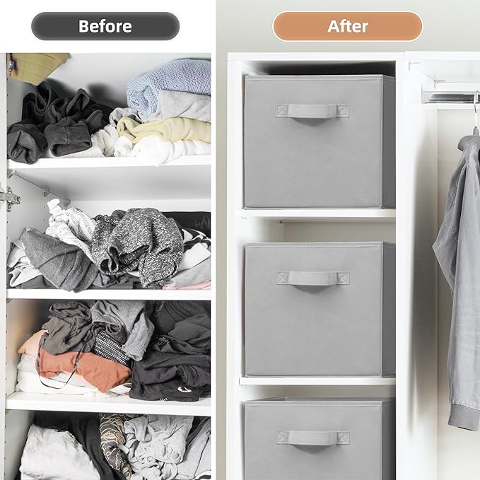 STORAGE MANIAC Storage Cubes, 11 Inch Collapsible Storage Bins with Handles, 10 Pack Fabric Foldable Bins for Organization, Durable Storage Bins for Closet, Shelves, Offices, Toys, 10-Pack Grey
