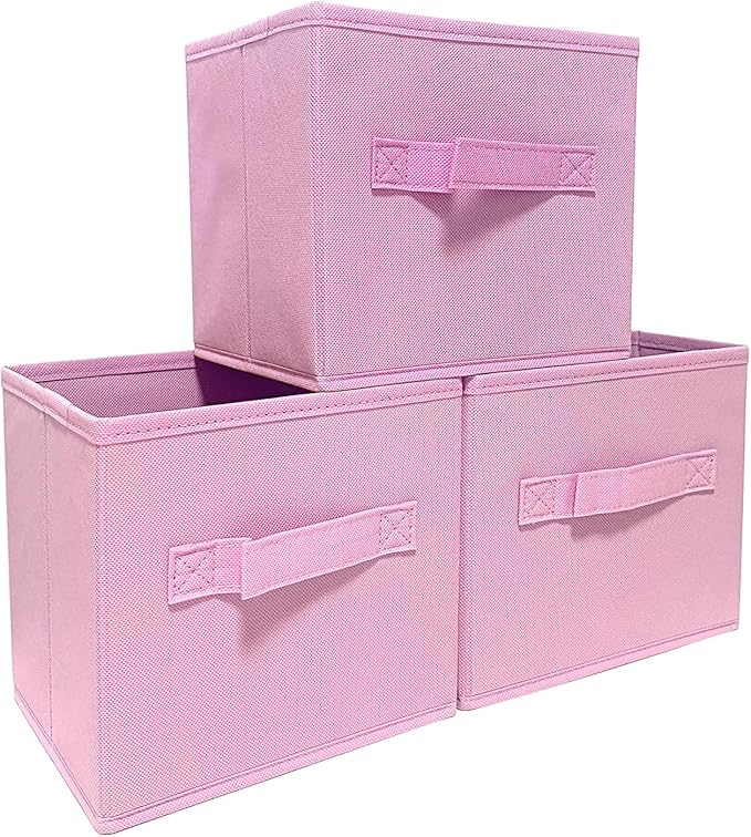 Pink Storage Bins 3Pack 9.0"x7.5"x7.5" Fabirc Foldable Closet Toy Organizer Collapsible Cloth