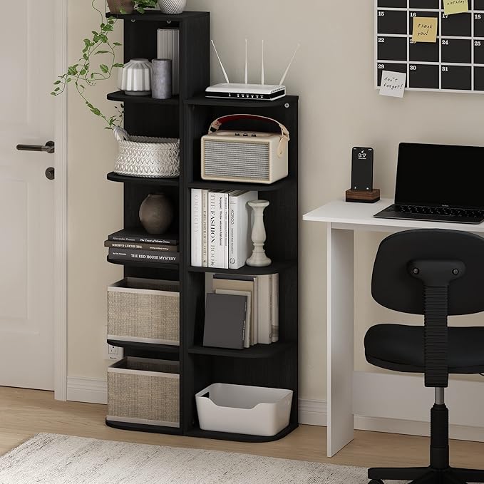 Furinno PASIR Book Shelf, 5-Tier Corner Bookshelf, Open Shelves Bookcase 9.3 x 12 x 51.7, for Living Room, Bedroom, Home Office, Blackwood