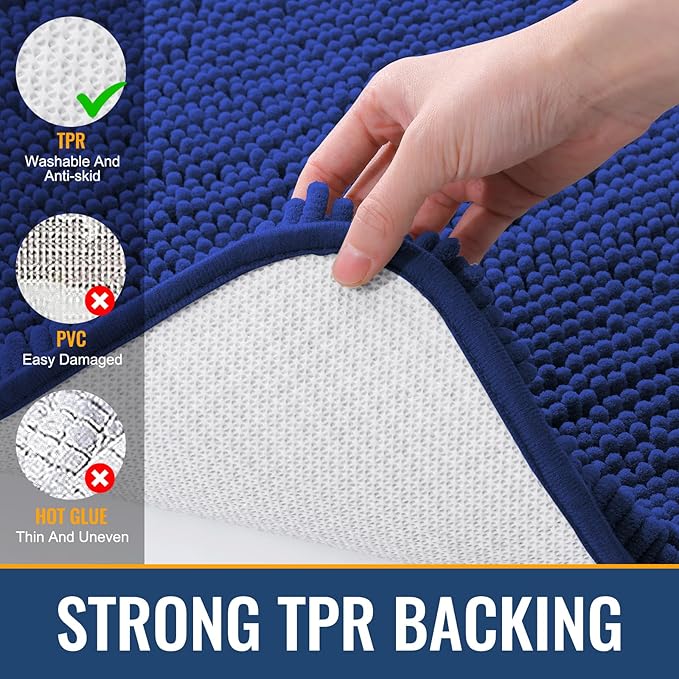 Arotive Bathroom Rugs 30x20, Extra Soft Absorbent Shaggy Chenille Bath Rugs, Machine Washable Rubber Backing Non-Slip Bath Mats for Bathroom Floor Tub and Shower, Home Decor Accessories, Royal Blue