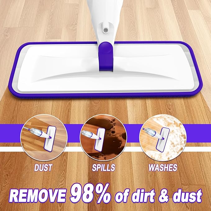 Spray Mops for Hardwood Floor Cleaning: EXEGO Wet Mops with 5 Microfiber Refillable Pads for Swiffer Powermop - Floor Mop with Sprayer Dust Dry Mopping Tools for Tile Wood Laminate Vinyl Marble