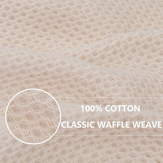 Homaxy 100% Cotton Waffle Weave Kitchen Dish Towels, Ultra Soft Absorbent Quick Drying Cleaning Towel, 20x28 Inches, 8-Pack, Beige