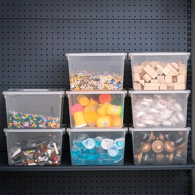 Citylife 8 Packs 6 QT Plastic Storage Bins with Latching Lids Clear Storage Box with handle Stackable Storage Containers for Organizing Snacks, Crafts, Toys, Tools