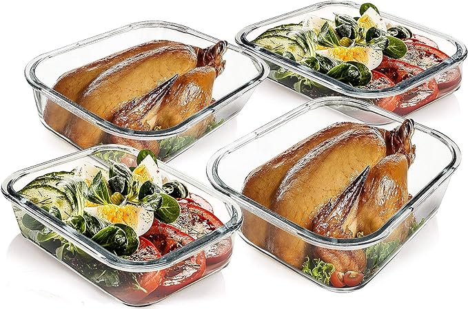 [80 oz & 36 oz]Extra Large Glass Food Storage/Baking Containers Set with Lids, 2 Pack 80 oz(10 cup)&2 Pack 36 oz (4.5 cup)Airtight Glass Container,Microwave,Oven,Freezer and Dishwasher, Green