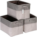 Sea Team 3-Pack Large Storage Basket Set, Trunk Organizer, Clothes Toys Bin, 15 x 10 x 10 Inches, Big Rectangular Canvas Fabric Collapsible Shelf Box with Handles for Kids Room (Ash Grey/Grey)