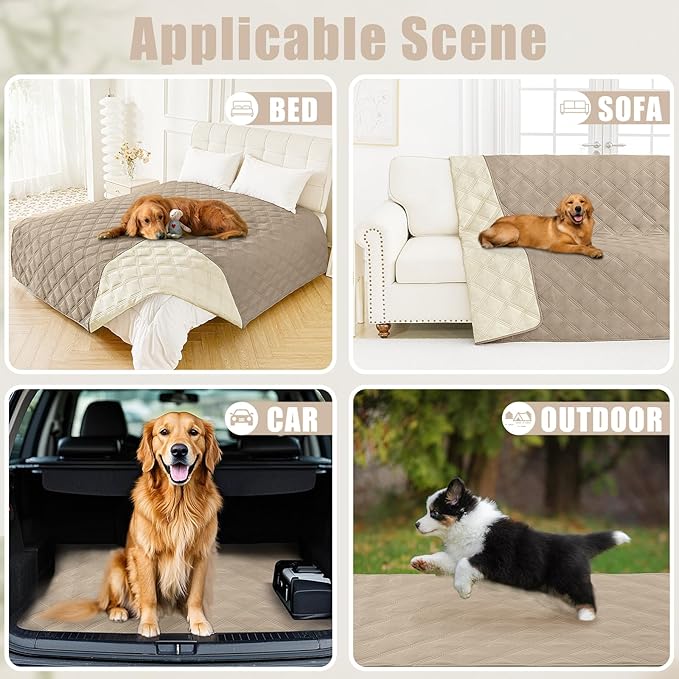 Smiry Waterproof Dog Bed Cover Blanket 82x120, Soft Reversible Pet Blanket, Washable Leakproof Cats Dogs Couch Cover for Sofa, Couch, Furniture, Lattice, Taupe/Beige