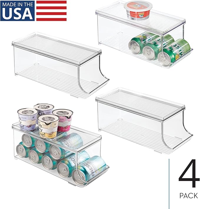 iDesign Soda Can Organizer with Lid for Pantry or Refrigerator - Set of 4 - Clear