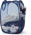 TECHMILLY Upgraded 105L Collapsible Mesh Pop Up Laundry Hamper with Sturdy Handles and Side Pocket - Portable Foldable Clothes Baskets for Dorm, Bathroom & Travel Storage (Blue Plus)