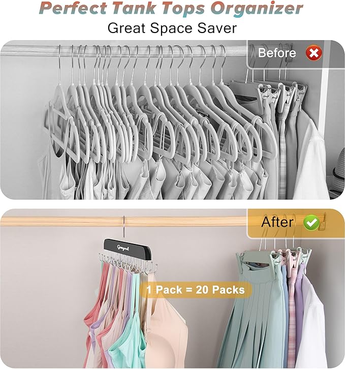 Bra Hanger for Closet, 1 Pack Tank Top Hanger w/20 Hooks Capacity Foldable Wood Space Saving Hangers, 360°Rotating Closet Organizers and Storage for Dorm & Apartment for Bra Scarf Ties(Black)