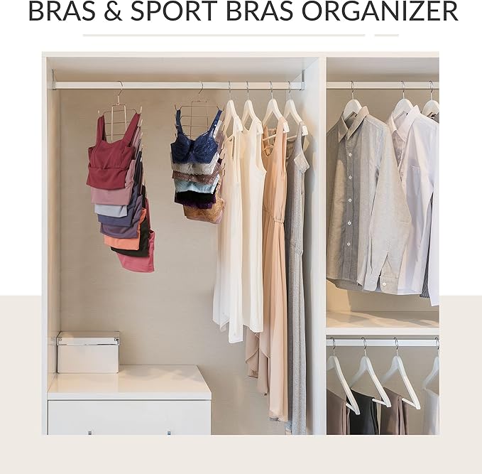 ZEDODIER 4 Pack Tank Top Hanger Space Saving, Bra Hangers for Closet Organizer, Hanging Bra Organizer Tank Tops Holder with 32 Hooks, Closet Organizers and Storage Small Space Solutions, Rose Gold