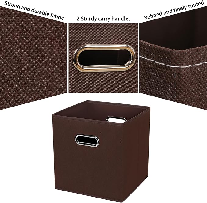 Black Fabric Cubby Storage Bins,13x13x13 Inches ,Cube Organizer Bin Foldable Storage Boxes with Dual Handles Fabric Organizer Box and collapsible Storage basket,Set of 3,Coffee