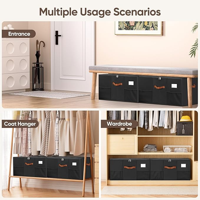 Shoe Organizer for Closet, 1 Pack Shoe Storage Container with Adjustable Dividers, Space Saving Shoe Box Storage Organizer Bin with Clear Lid and 4 Handles, Fits 12-24 Pairs, Black