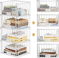 4-Tier Stackable Closet Organizers and Storage, Clothes Shelf Organizer, Foldable Wire Basket Bins, Sweater Storage for Closet and Pantry,11.8" D x 15.7" W, White