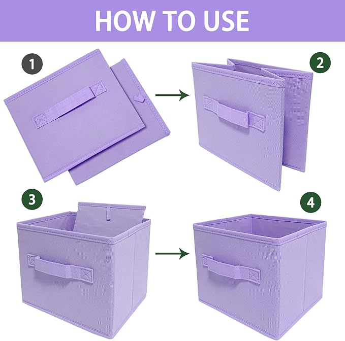 purple storage bins [6 Pack] 9.0"x7.5"x7.5",Mini Storage Box Fabirc Foldable Closet Toy Organizer Collapsible Cloth