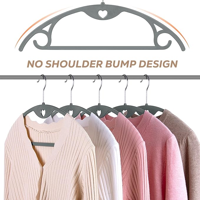 Grey Plastic Hangers 50 Pack: No Shoulder Bumps Ultra Thin Plastic Hanger for Space Saving, Suits, Heavy Duty Coat Clothes Shirt Dress