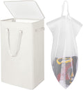Odonata 75L Slim Laundry Hamper with Lid,Large Foldable Laundry Basket with Removable Bag and Handles Tall Collapsible Dirty Clothes Basket Great for Bedroom, Bathroom, Dorm, College,RV. (Beige, 75L)