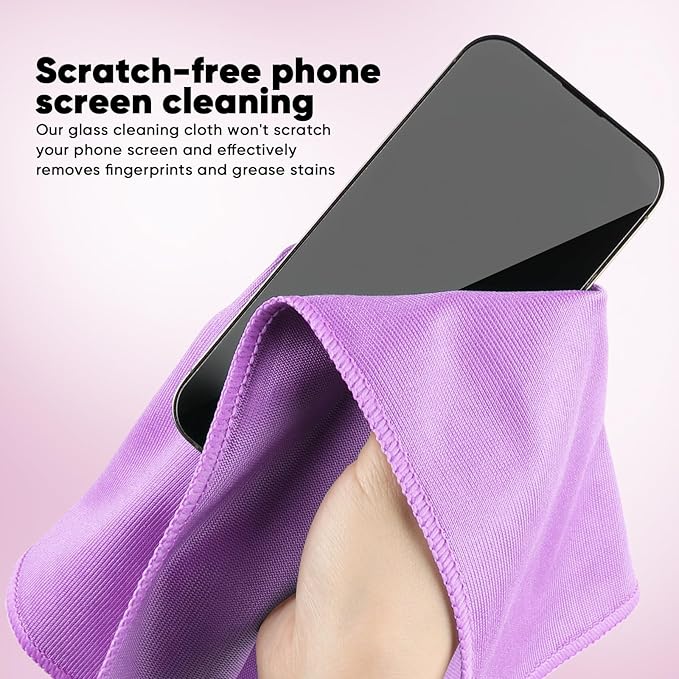 HOMEXCEL Microfiber Glass Cleaning Cloth 12 PK, Lint Free Streak Free, Reusable Magic Cleaning Cloth for Cleaning Windows, Glasses, Mirrors, Screens, Stainless Steel, and More Purple-12”×12”