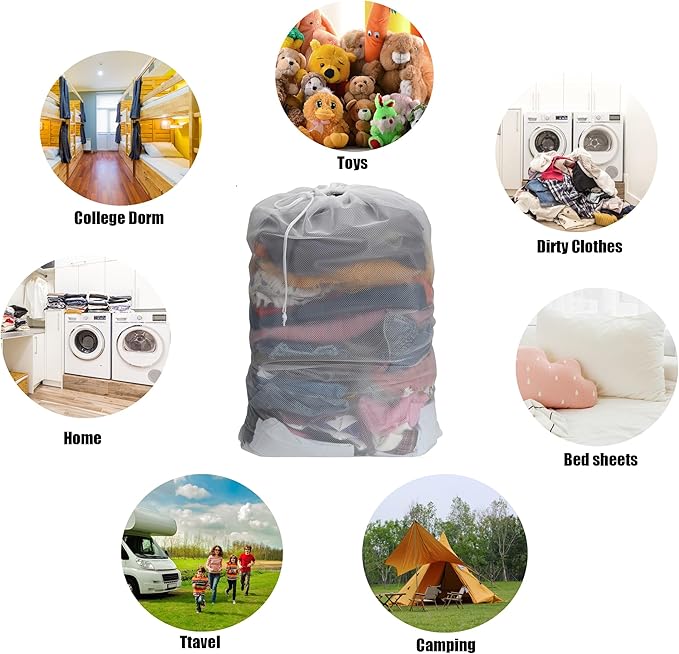 Nicunom 6 Pack Mesh Laundry Bag with Drawstring Closure, 24" x 36" Heavy Duty Extra Large Laundry Bags for Travel, Storage, College, Dorm and Apartment Dwellers, Machine Washable