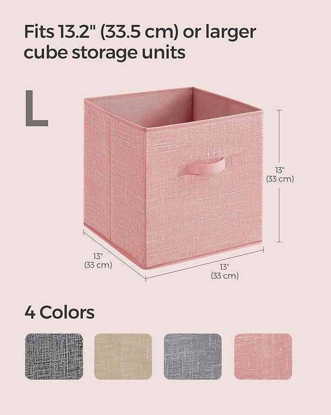 SONGMICS Storage Cubes, 13-Inch Non-Woven Fabric Bins with Double Handles, Set of 6, Closet Organizers for Shelves, Foldable, for Clothes, Jelly Pink UROB033R01