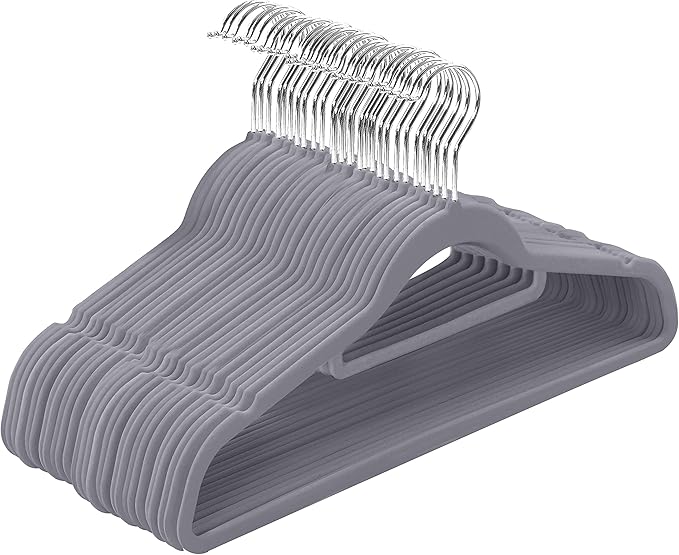 Utopia Home Premium Velvet Hangers 20 Pack - Non-Slip Clothes Hanger with Tie Bar - Grey Hangers with 360 Degree Rotatable Hook - Heavy Duty Coat Hanger