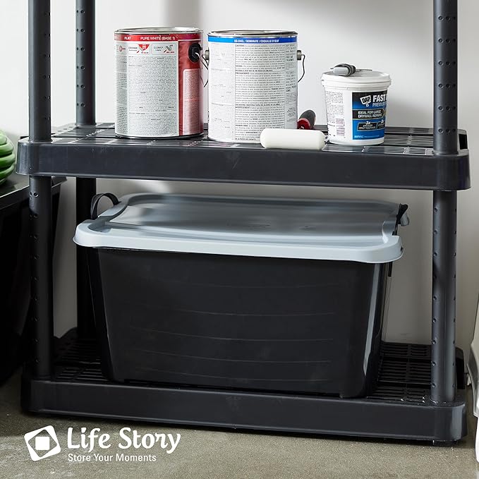 Life Story 24 Pack Heavy Duty Stackable Storage Bin, 55 Quart Home Organizer, Versatile Lightweight Locking Bins with Carrying Handles, Black/Gray