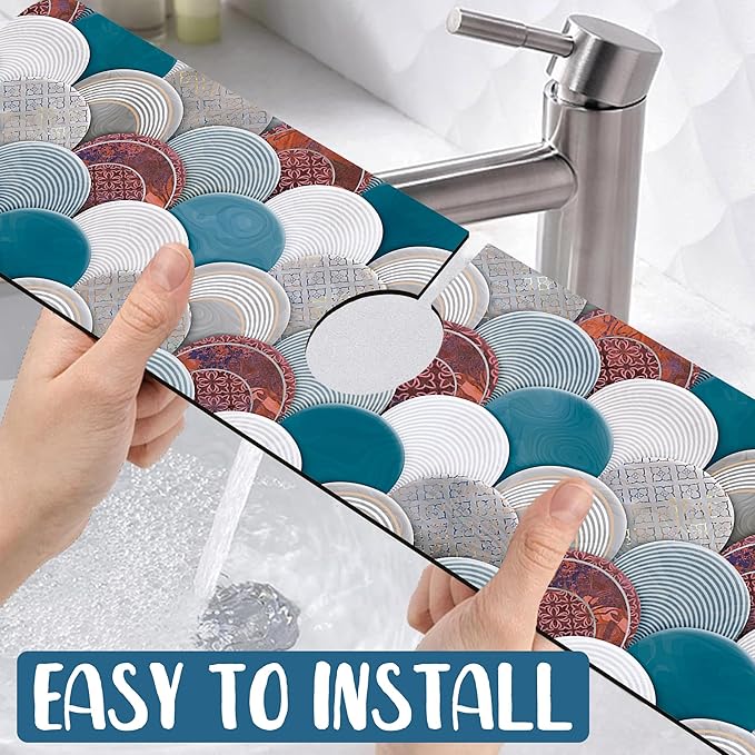 Wall Tiles Texture Sink Faucet Absorbing Mat Ceramic Decor Super Absorbent Fast Drying Mat Sink Gadgets Behind Faucet Sinkmat for Kitchen Bathroom, 23.5"x5.5"