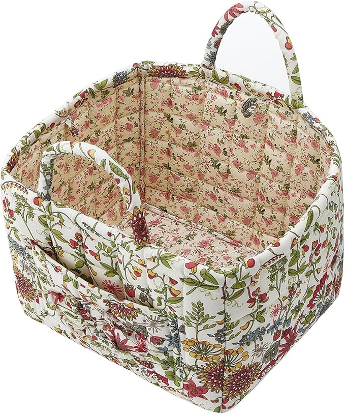 Boho Fabric Storage Basket, Large Capacity Laundry Basket, 12.2'' x 10.23'' x 10.23'' Collapsible Laundry Hamper with Easy Carry Handles (Light Grey, L)