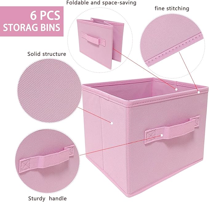 Pink Storage Bins 3Pack 9.0"x7.5"x7.5" Fabirc Foldable Closet Toy Organizer Collapsible Cloth