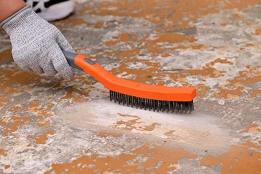 Wire Brush Set 5PCS, Nylon/Brass/Stainless Steel/Carbon Steel Bristles Wire Scratch Brush with Curved Rubber Handle for Cleaning Rust, Corrosion, Dirt, Paint Scrubbing, Deep Detailing Cleaning, Orange
