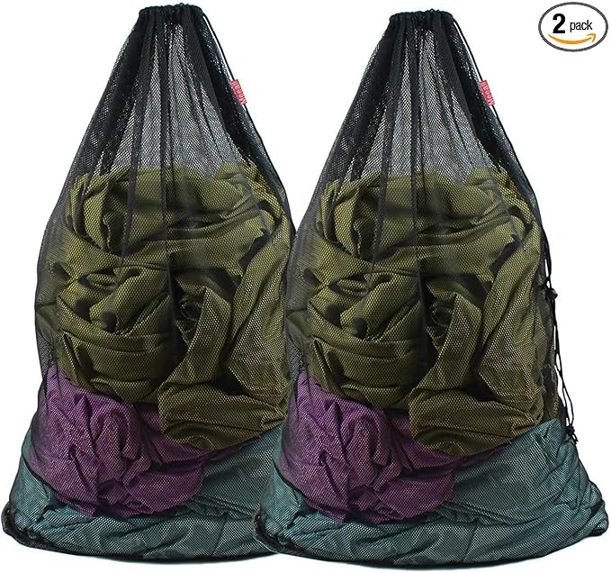 2 Pack Mesh Laundry Bags, 23 x 35 Inches Heavy Duty Mesh Wash Bags with Drawstring Closure for College, Dorm, Travel, Family and Apartment Dwellers, Black