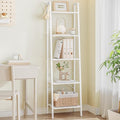 Ladder Shelf, Bookshelf Bookcase, Freestanding Corner Storage Shelve with 2 Hooks for Home Office, Living Room, Kitchen, Bedroom, Industrial, 11.8" D x 17.3" W x 63" H, White BC19213W