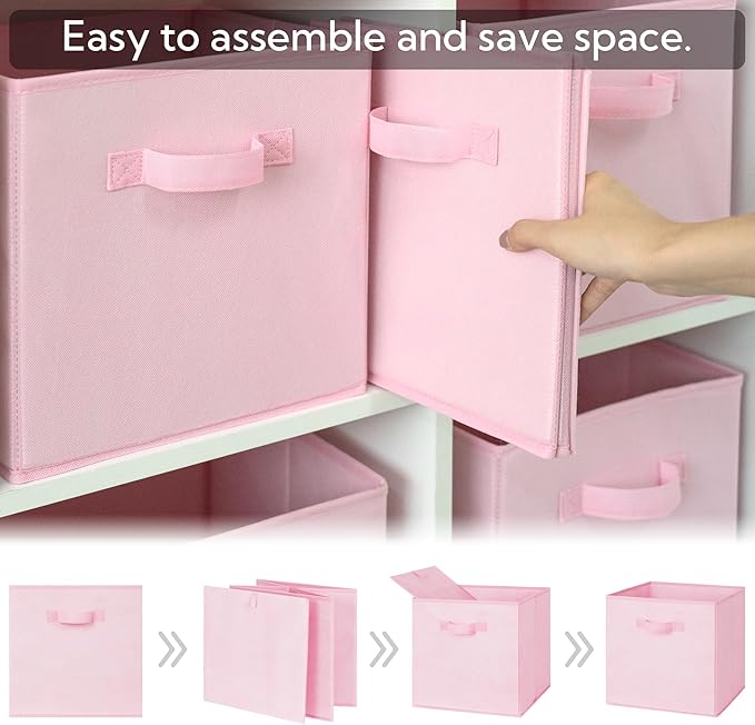 GRANNY SAYS Cube Storage Bins, 11 Inch Storage Cube Organizer, Collapsible Fabric Storage Cubes with Handle, Decorative Cube Storage Organizer for Shelves, Closet, Pink, 6-Pack