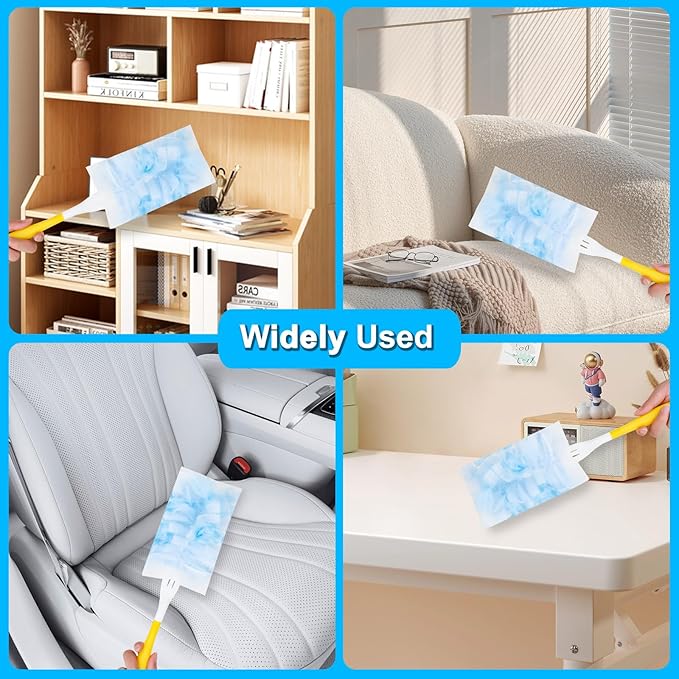Duster Refill for Cleaning with 1 Handles, Heavy Duty Disposable Duster Kit Unscented Replacement Head Dust Removal Brush for Electronics, Furniture, Blinds, Ceiling Fans, Walls (10pack)