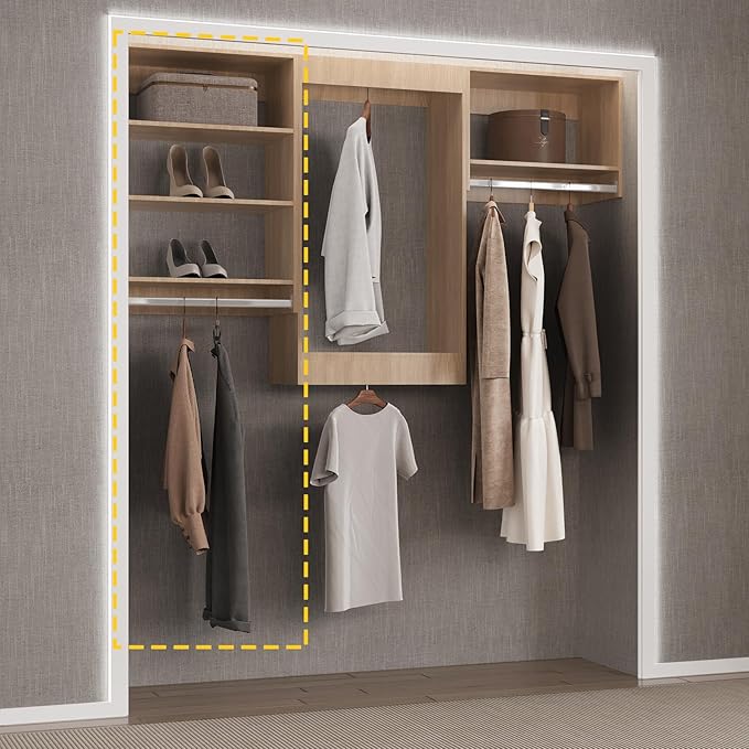 Medium Double Hanging Closet Unit, Modular Closet System, Wood Closet System Organizer with Storage for Walk In Closets, Clothing Rack Closet for Hanging Clothes, Bedroom, 28.5"W